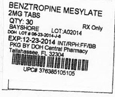 Label Image For 2mg (Benztropine 2mg)
